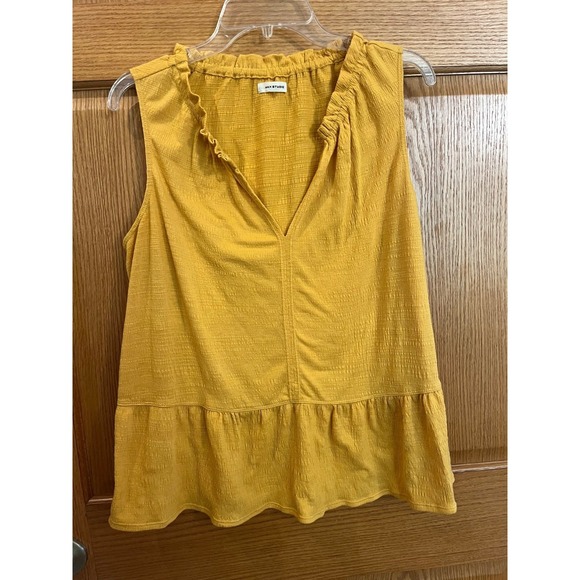 Max Studio Tops - Boho Cottagecore Babydoll Peplum Tank Top Goldenrod Ruffle Crinkle Sleeveless XL